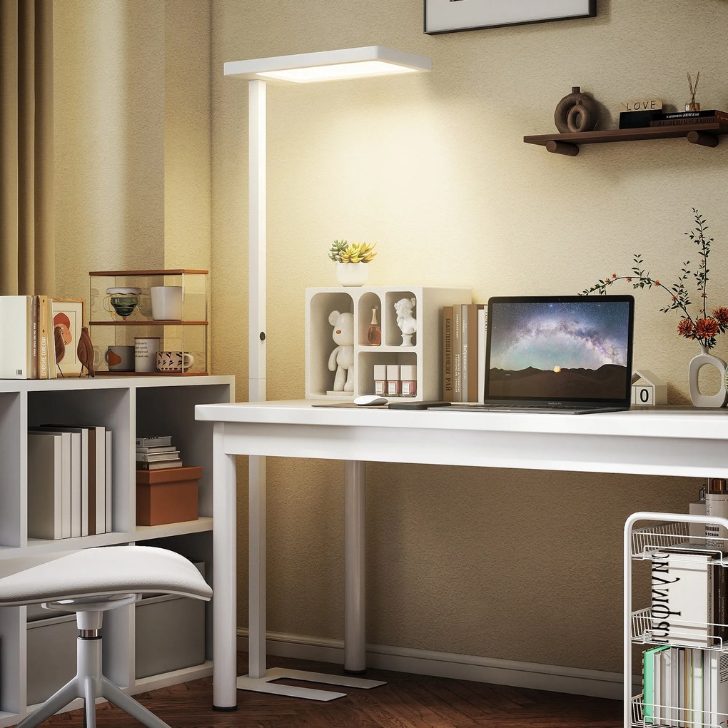 Candeeiro de pé para sala de estar com LED regulável, espectro completo, para cuidados com os olhos, com comando à distância, 60 x 32 x 196 cm, branco
