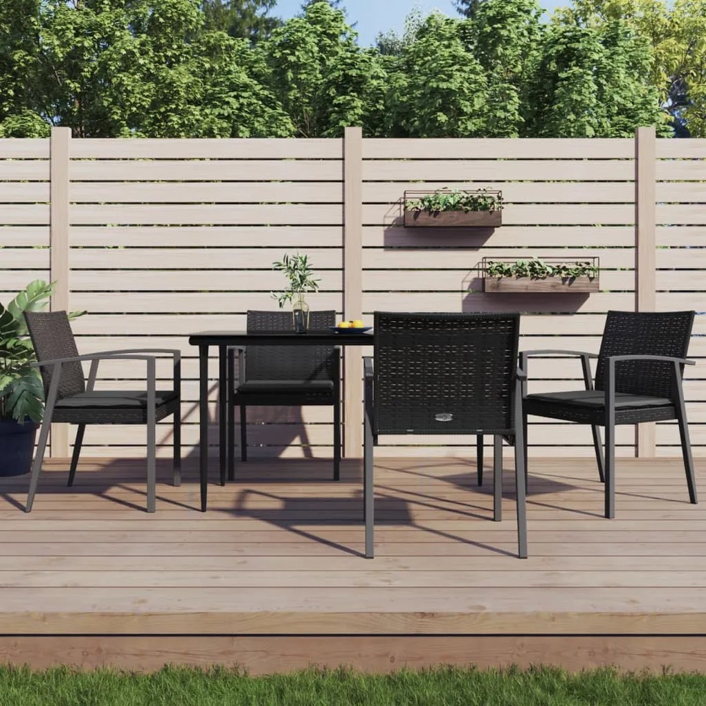 vidaXL 5 pcs conjunto de jantar p/ jardim c/ almofadões vime PE e aço