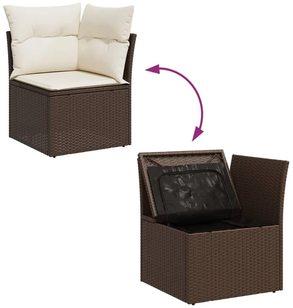 4 pcs conjunto sofás de jardim c/ almofadões vime PE castanho
