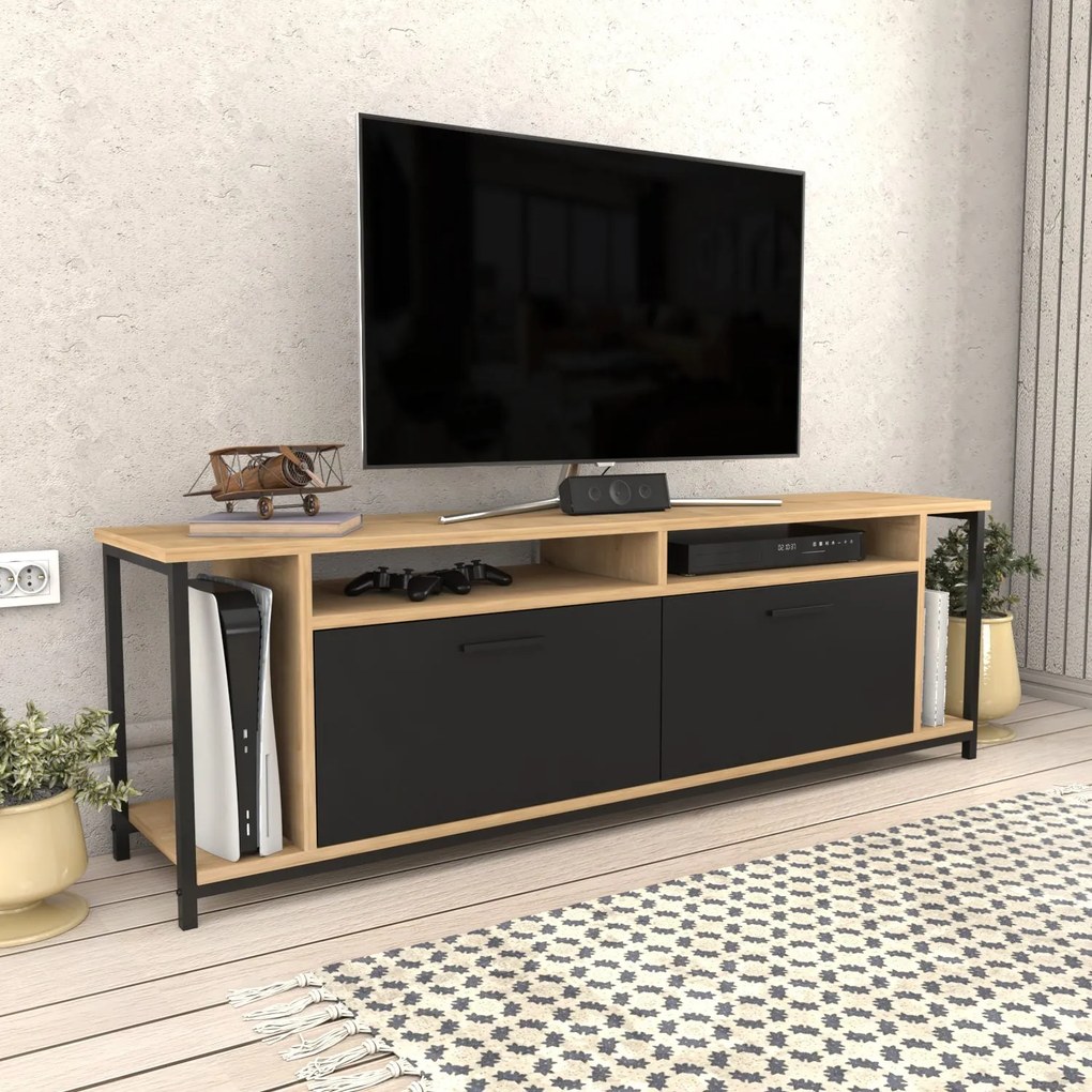 Móvel TV Omar – Carvalho/Preto – 160 cm x 35 cm x 50,8 cm
