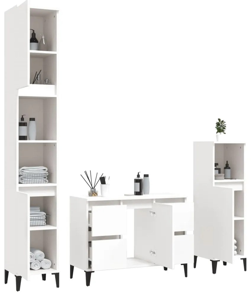 3 pcs conjunto móveis casa de banho derivados de madeira branco