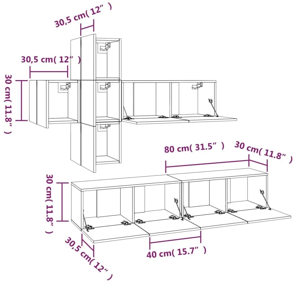 Conjunto móveis de TV 7 pcs madeira processada sonoma cinza
