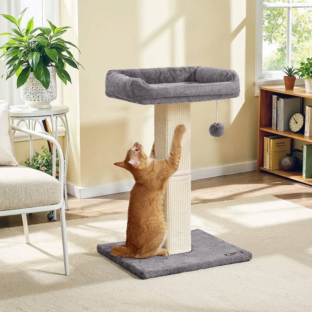 Arranhador para gatos com plataforma de pelúcia de 40 x 30 cm e tronco para arranhar 45 x 40 x 71 cm Cinzento