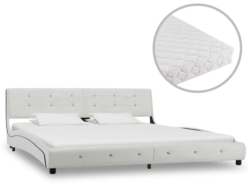 vidaXL Cama com colchão 180x200 cm couro artificial branco
