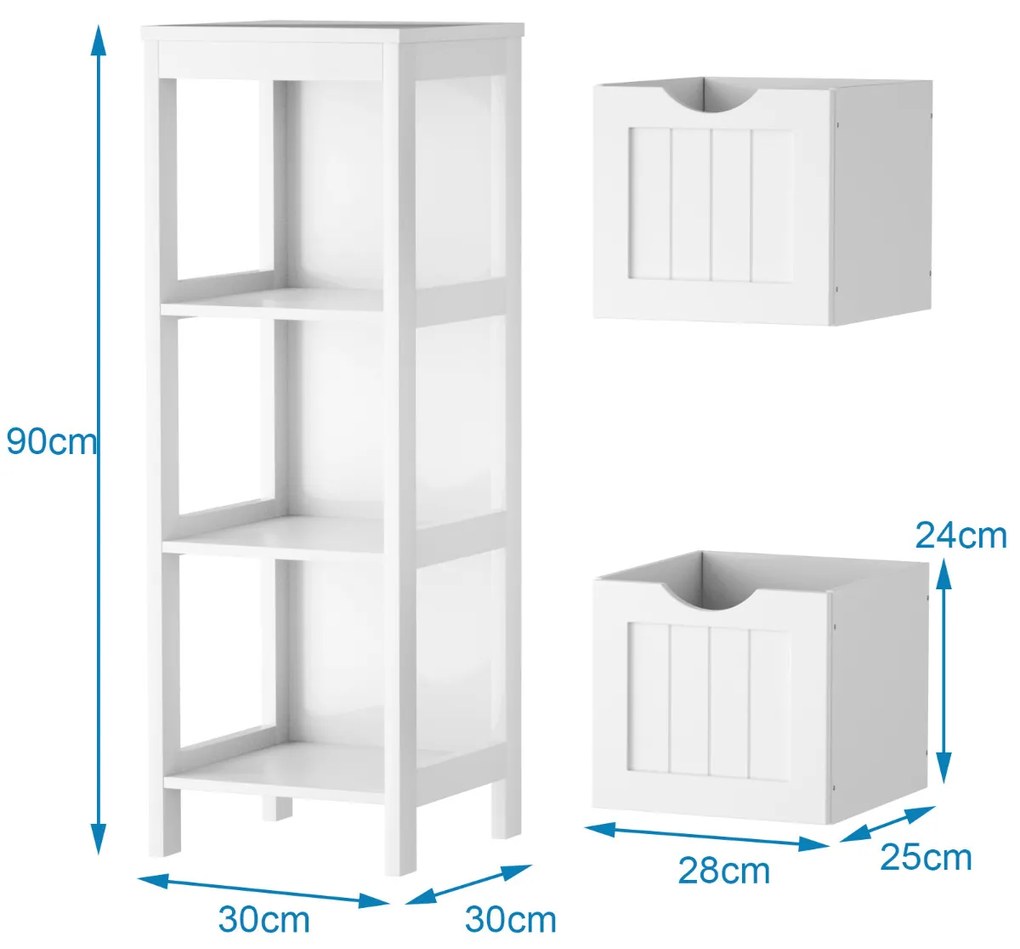 Armário de Casa de Banho com 2 gavetas removíveis, prateleira lateral estreita, móveis para sala de estar, quarto, 30 x 30 x 90 cm, branco