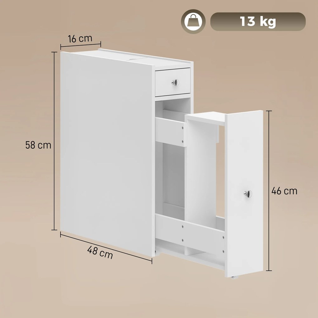 Armário de Casa de Banho, 48 x 16 x 58 cm, 2 Gavetas, Branco