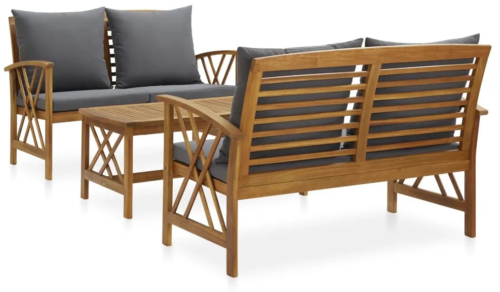 vidaXL 3 pcs conjunto lounge de jardim c/ almofadões acácia maciça