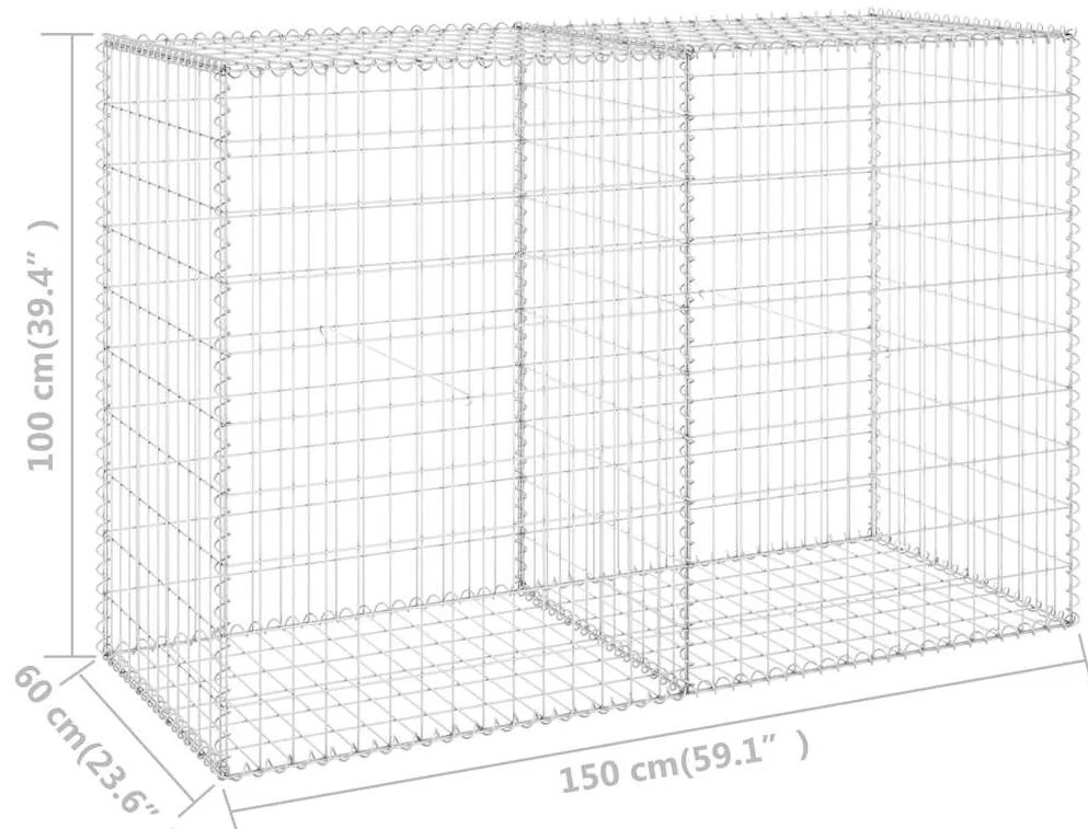Muro gabião com tampas aço galvanizado 150x60x100 cm