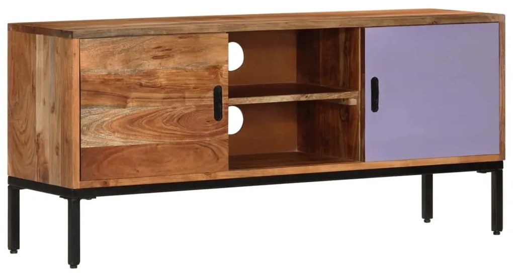 Móvel TV 110x30x50 madeira acácia maciça castanho mel e cinza
