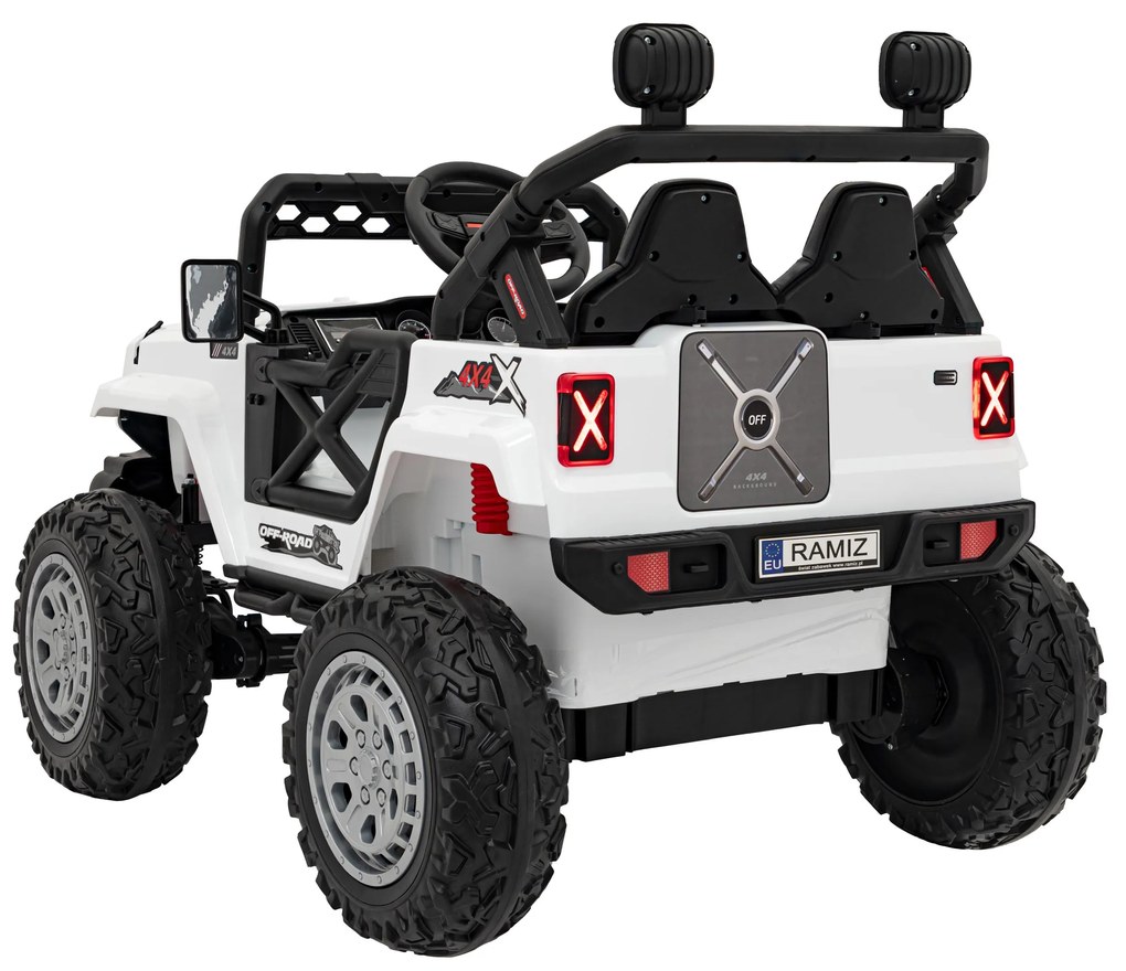 Jipe elétrico para Crianças 12V 4x4 OFF ROAD Speed Rodas de EVA, Assento de couro Branco