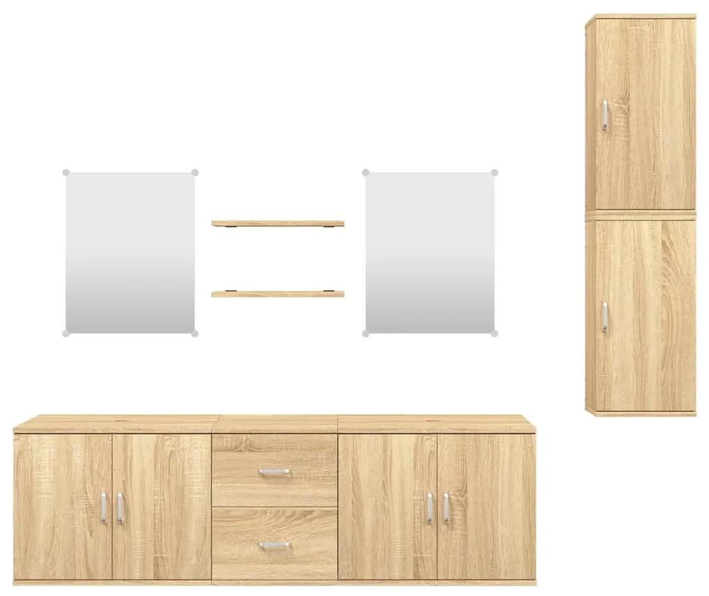 7 pcs conj. móveis de casa banho derivados de madeira carvalho