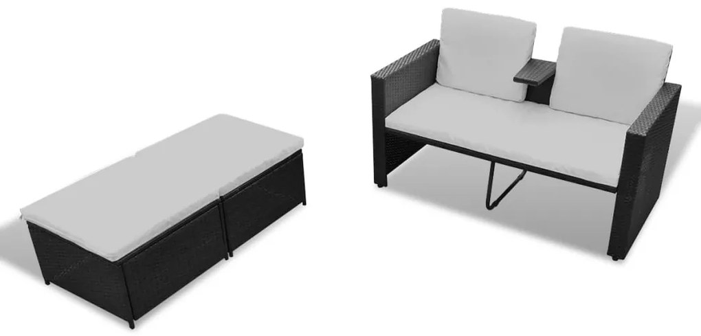4 pcs conjunto lounge de jardim c/ almofadões vime PE preto
