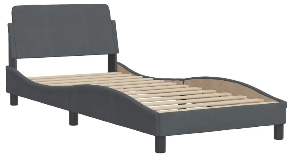 Cama com colchão 90x190 cm veludo cinzento-escuro