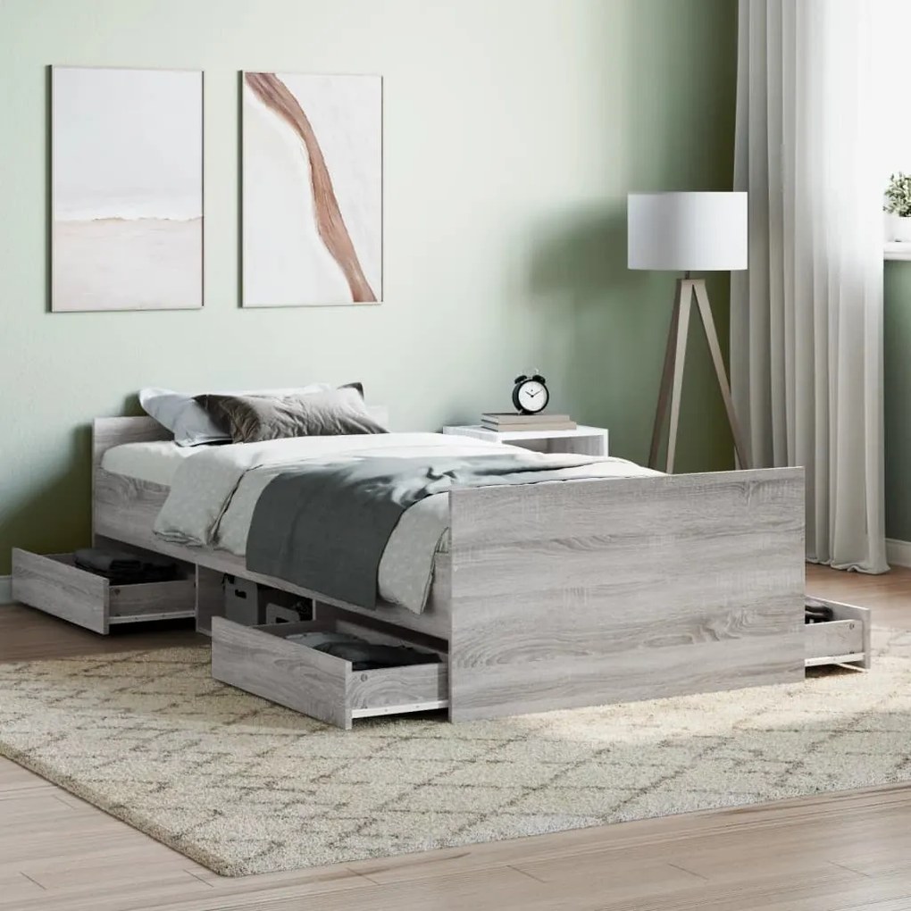 vidaXL Estrutura de cama c/ painéis de cabeceira e pés cinzento sonoma