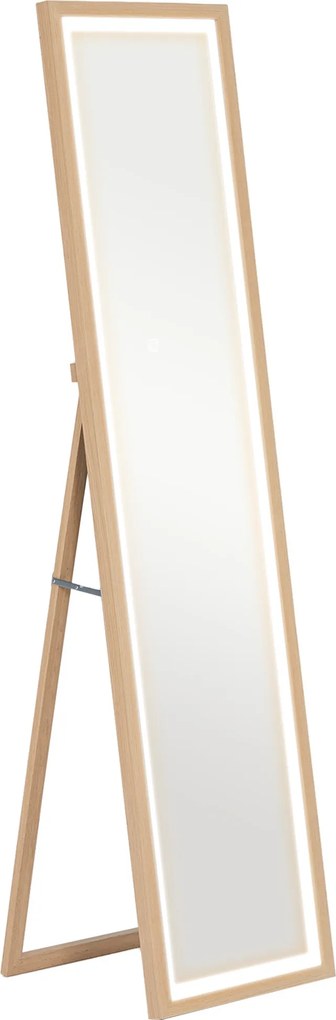 HOMCOM Espelho de Pé com Luz LED 40x160 cm Espelho de Corpo Inteiro com Iluminação de 3 Cores Tátil Função de Memória Madeira | Aosom Portugal
