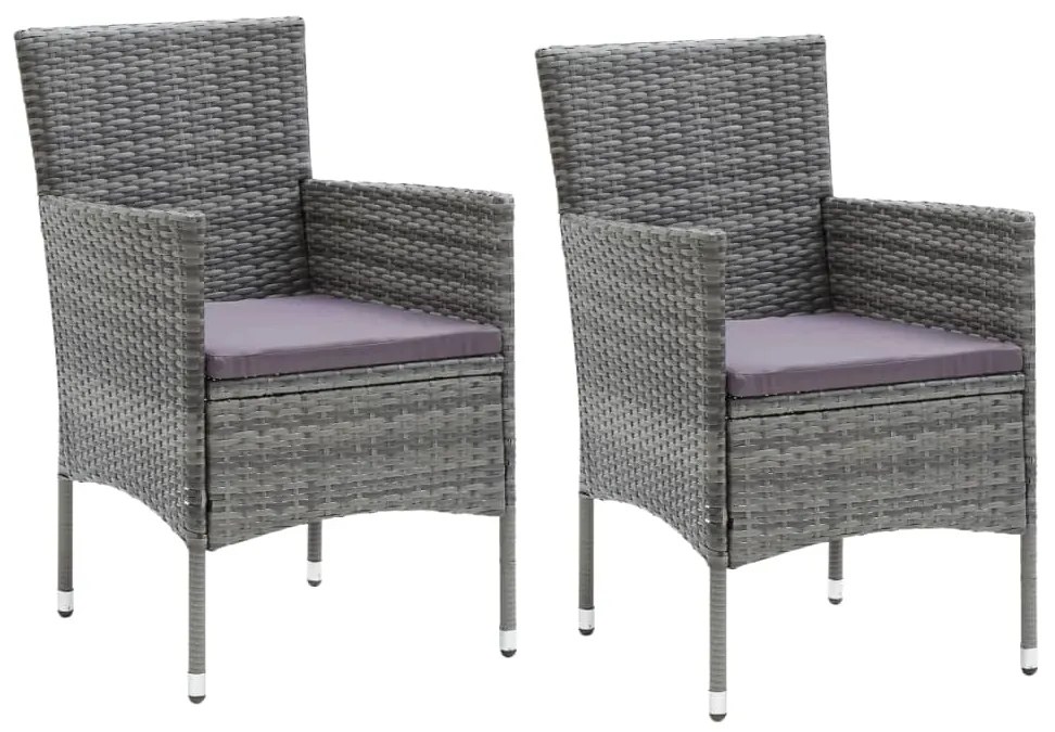 3 pcs conjunto de jantar p/ jardim c/ almofadões vime PE cinza