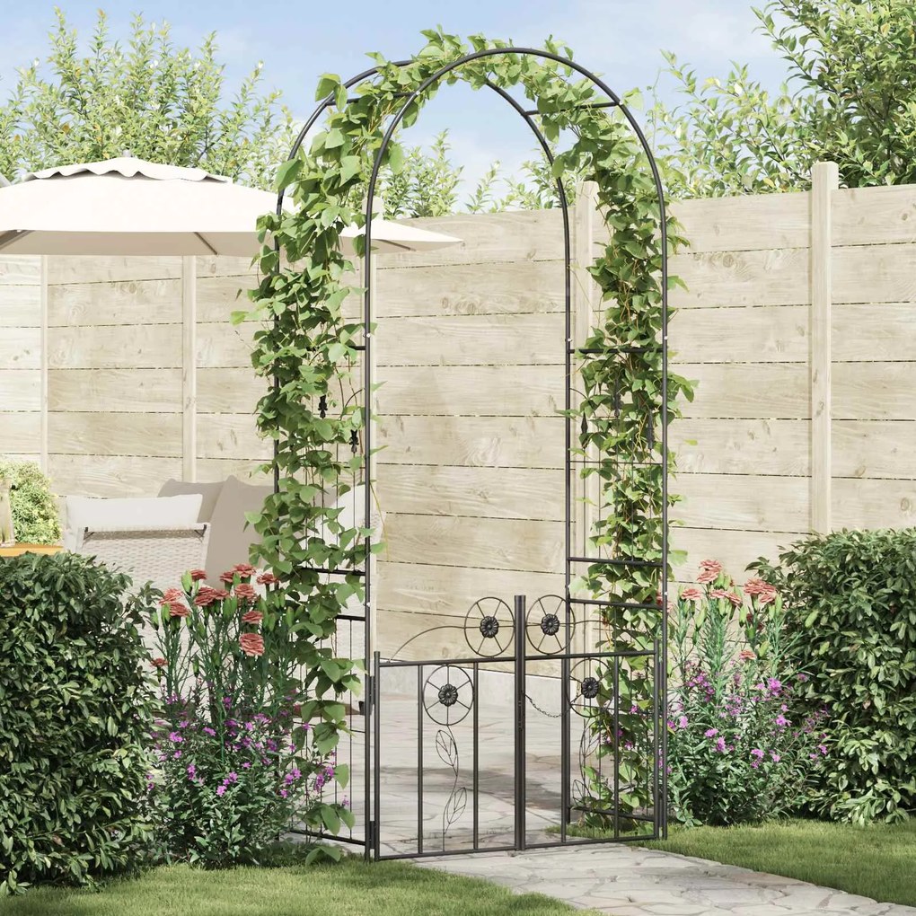 vidaXL Arco de Jardim com bloqueio Preto 102 x 50 x 218 cm