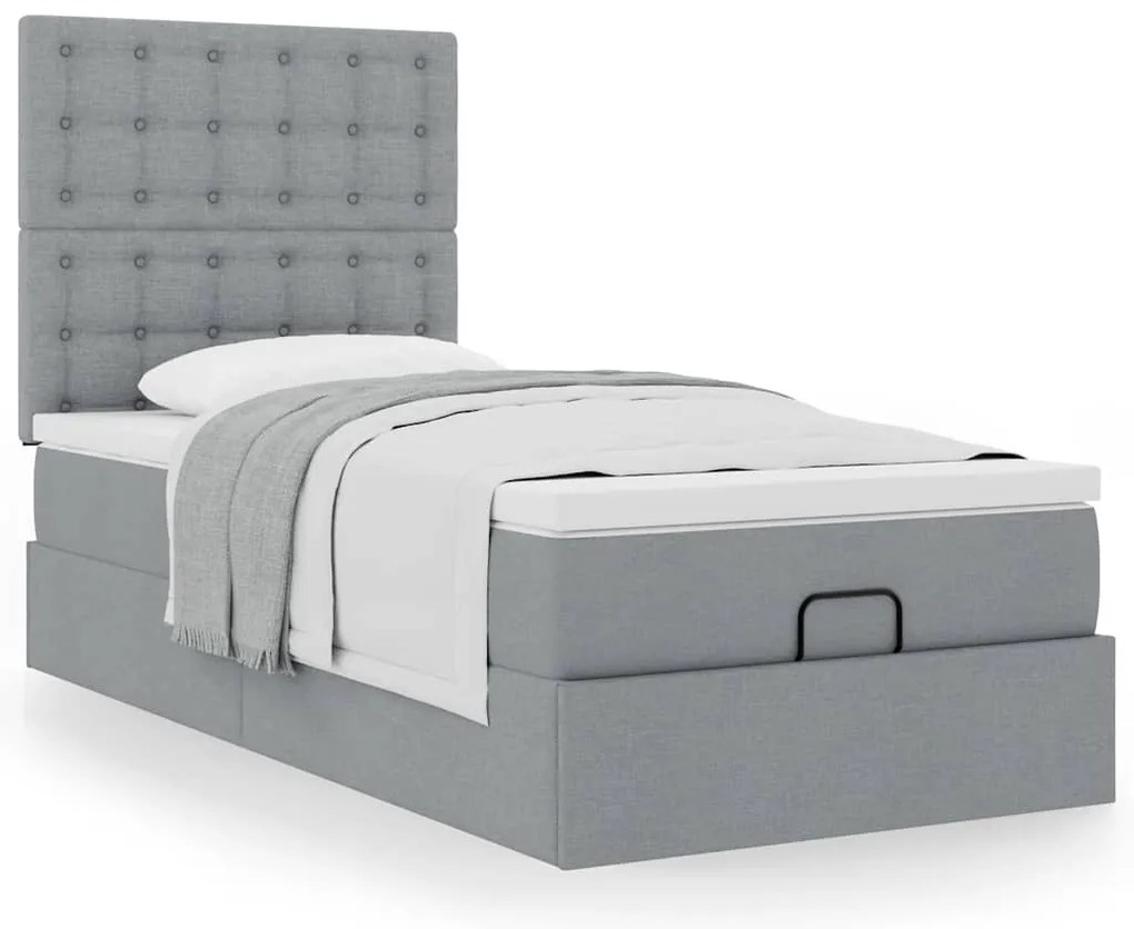 Cama otomana com colchão 90x200 cm tecido cinzento claro
