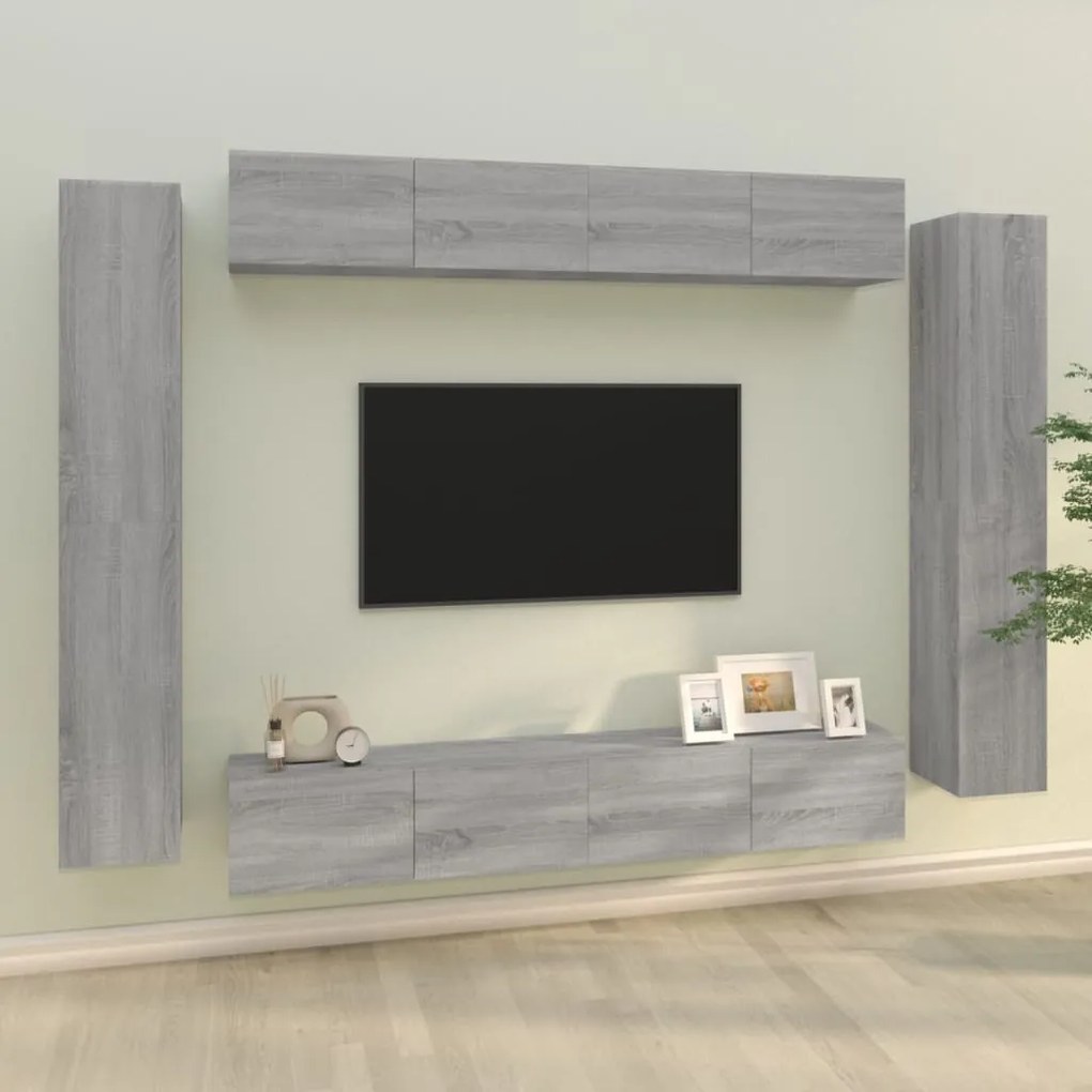 vidaXL Conjunto móveis de TV 8 pcs madeira processada sonoma cinza