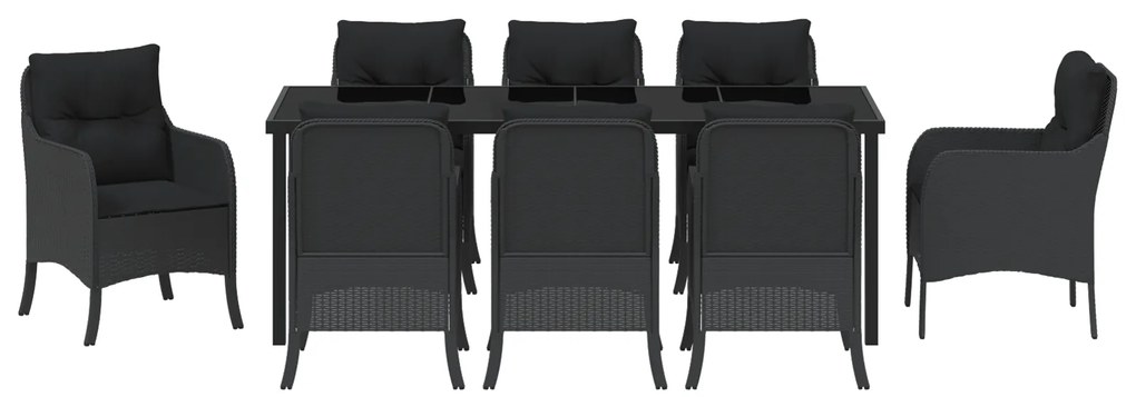 Conjunto de Jantar de Jardim com Almofadas Preto Rattan Poliéster