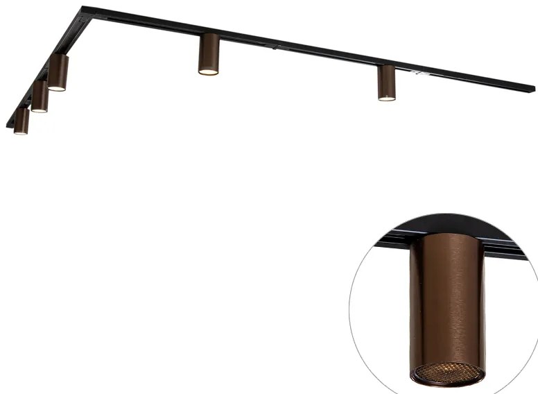 Sistema de iluminação de trilho moderno com 5 focos bronze escuro monofásicos GU10 50mm - Iconic Ruby