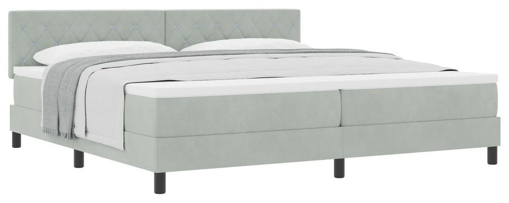 Cama Box Spring vidaXL com Colchão Cinza Claro 200x200 cm Veludo
