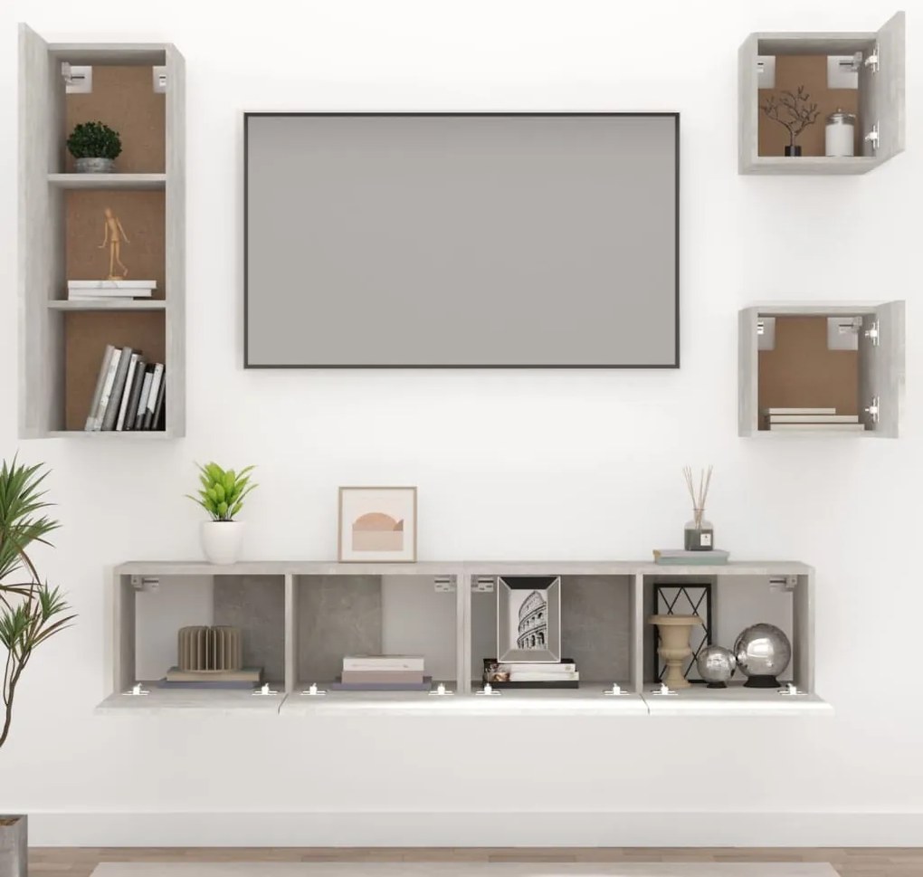 Conjunto móveis de TV 5 pcs madeira processada cinzento cimento