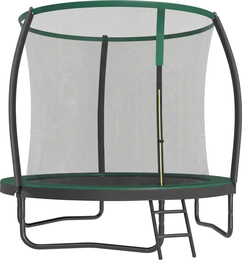 Trampolim de 244 cm de diâmetro, trampolim de jardim com rede de segurança, postes com 180 cm de altura Preto-verde escuro