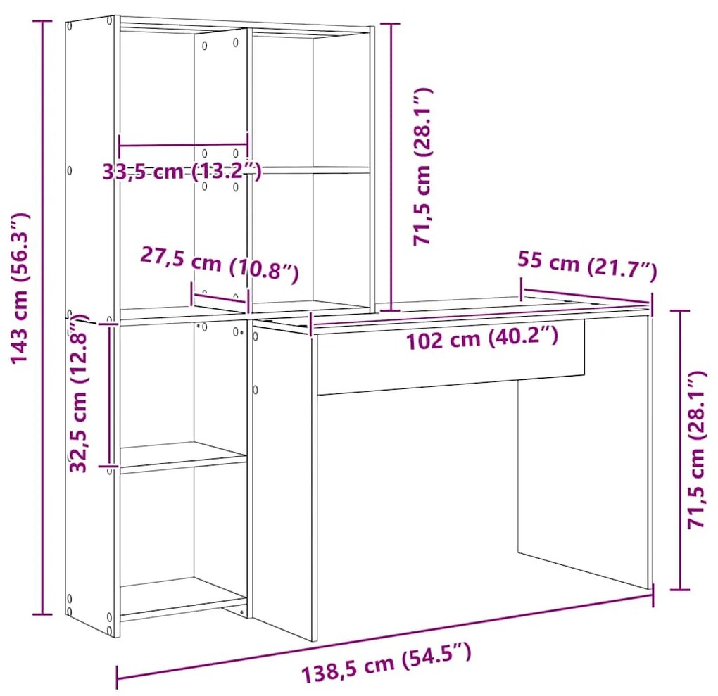 Mesa Cinzento cimento 138.5 x 55 x 143 cm Madeira processada