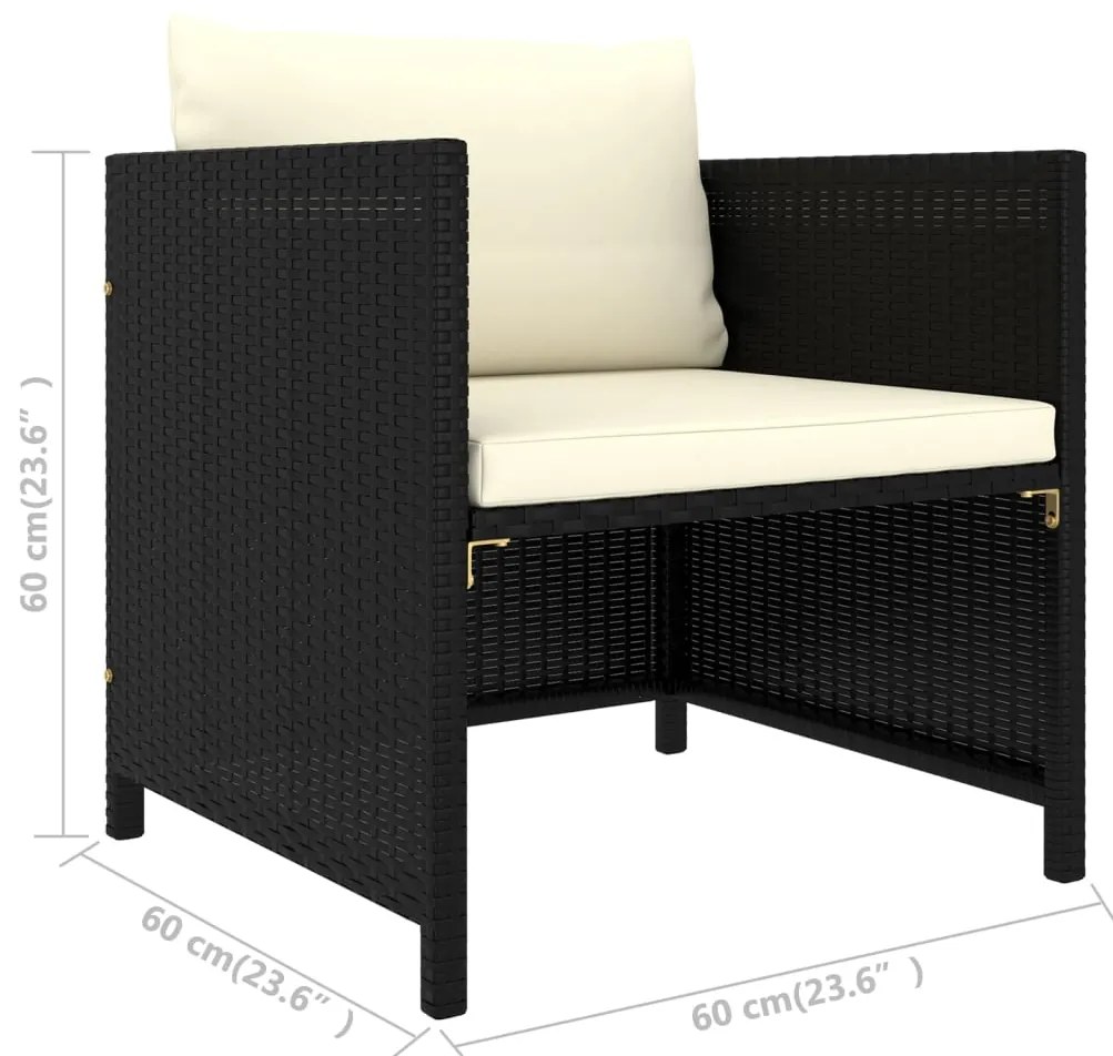 12 pcs conjunto lounge de jardim c/ almofadões vime PE preto