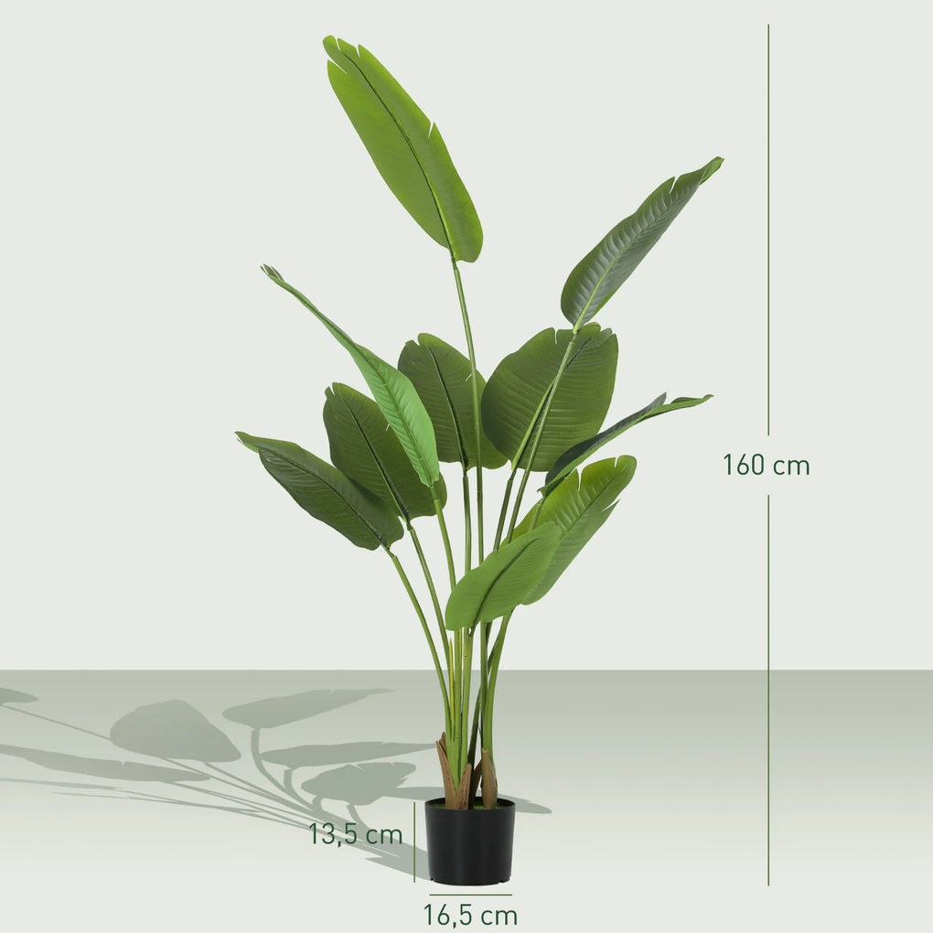 Planta artificial de interior com 160 cm, árvore artificial com vaso de plástico e substrato com efeito flocado, verde