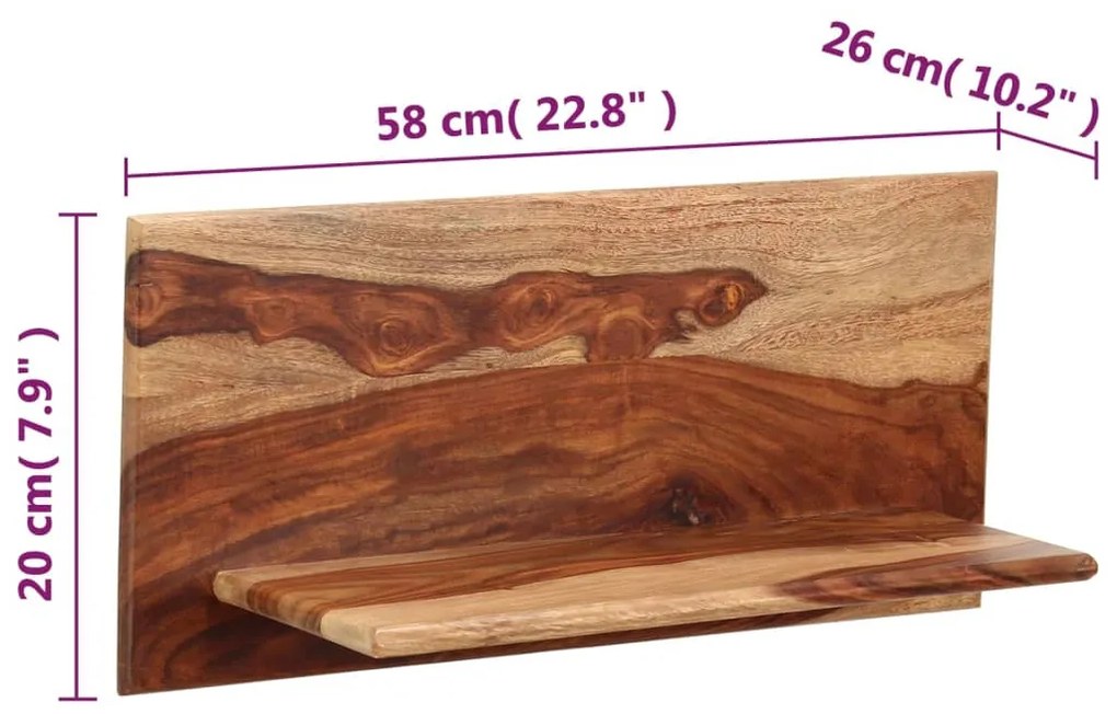 Prateleiras de parede 2 pcs 58x26x20cm madeira acácia maciça