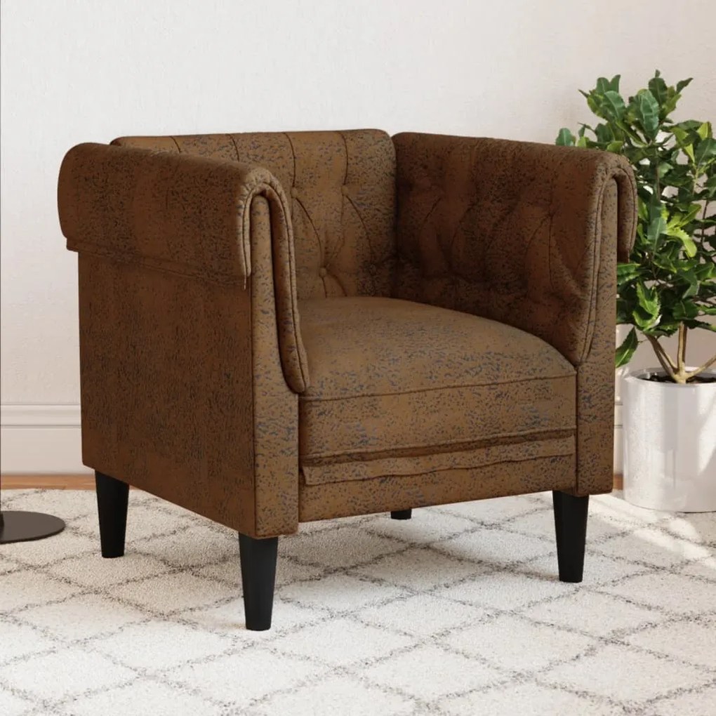 vidaXL Sofá chesterfield tecido castanho