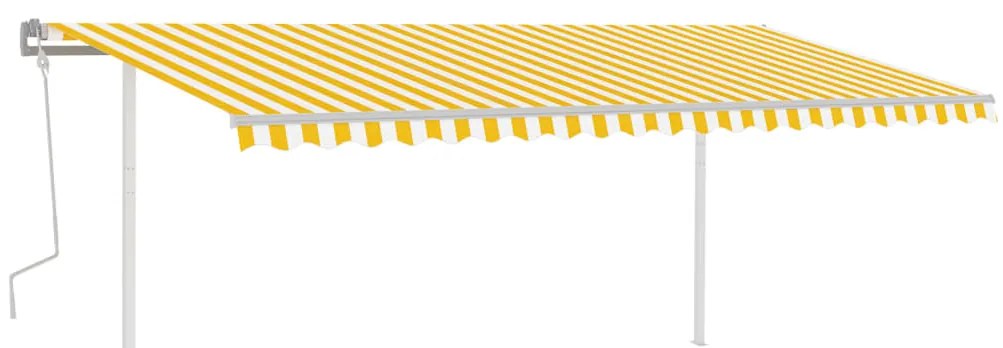 Toldo retrátil manual com postes 5x3,5 m amarelo e branco
