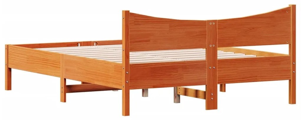 Estrutura de cama 140x200 cm madeira pinho maciça castanho cera