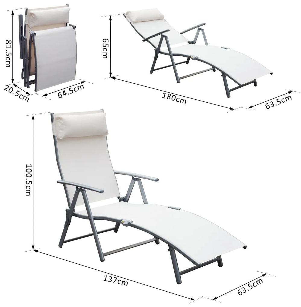 Espreguiçadeira Dobrável Encosto Ajustável para 7 Níveis com Travesseiro Resistente ao Textilene Relaxar na Piscina Exterior Terraço Camping 137x63.5x