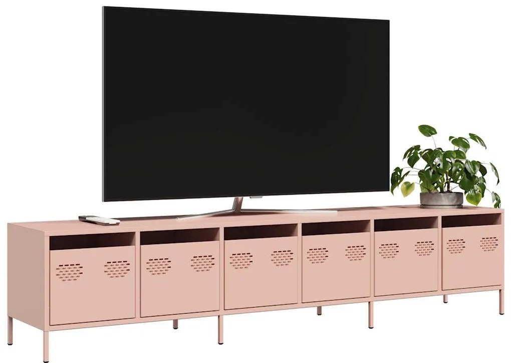 Móvel de TV 202x39x43,5 cm aço laminado a frio rosa