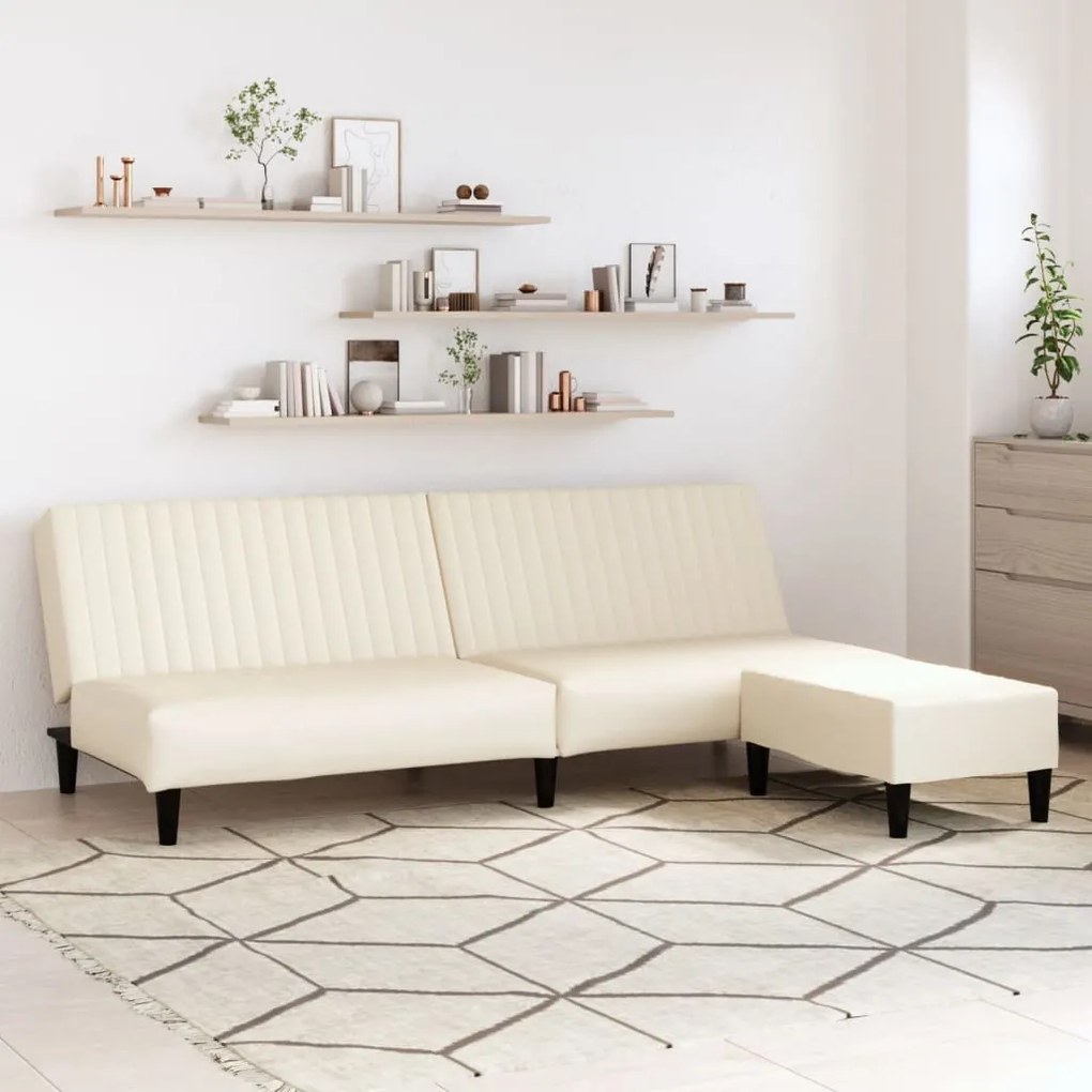 3081876 vidaXL Sofá-cama 2 lugares c/ apoio de pés couro artificial cor creme