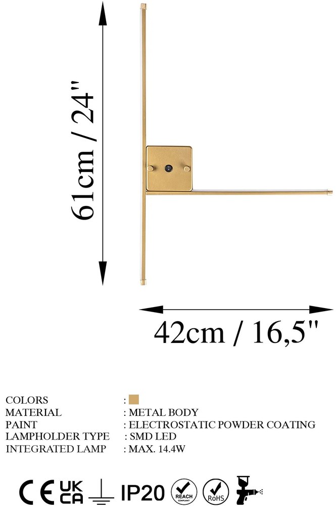 Candeeiro de Parede Sarf - Dourado - 61cm x 42cm x 3cm