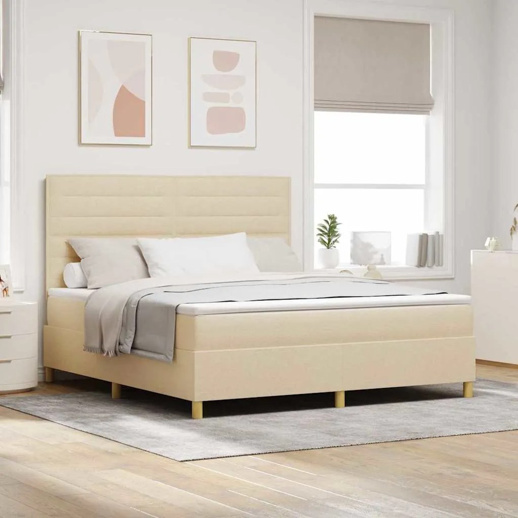 vidaXL Cama Box com colchão com cabeceira Creme 180 x 200 cm tecido