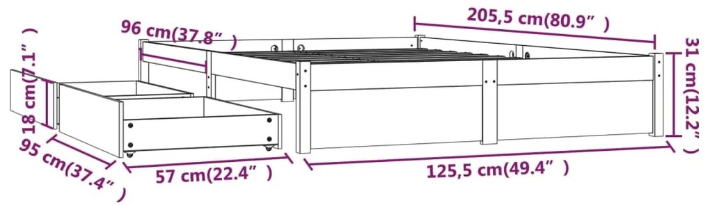 Estrutura de cama com gavetas 120x200 cm