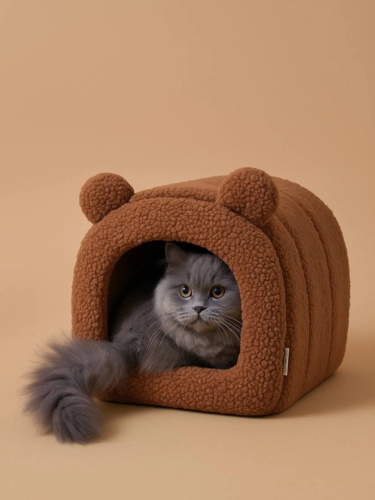 Cesto fechado em sherpa Family, para gato camelo