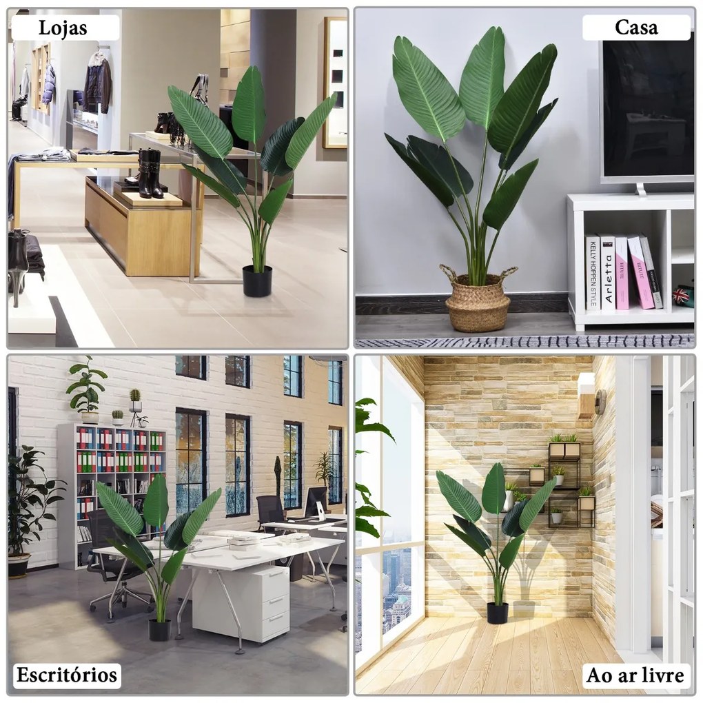 Planta de decoração artificial de Palma Árvore realista com vaso de flores 7 folhas x15x120cm para exterior e interior Não requer instalação