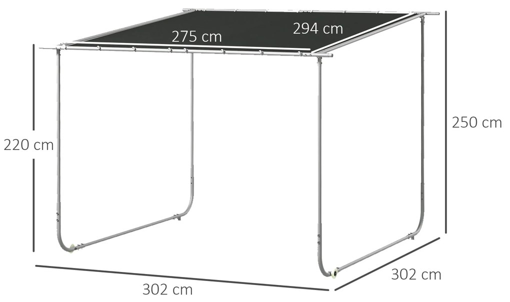 Pérgola 3x3 m Pérgola de Jardim com Rodas Proteção UV 30+ com Estrutura de Aço para Pátio Varanda Cinza Escuro