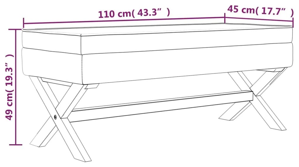 Banco de arrumação 110x45x49 cm tecido cinzento-escuro