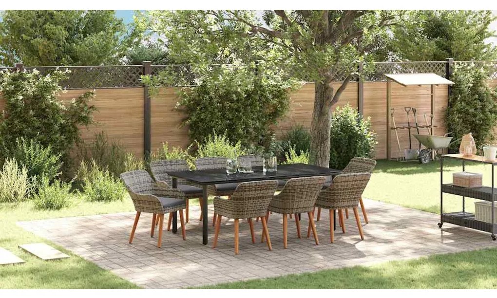 Conjunto de Jantar de Jardim 9 Peças Cinza em Rattan Sintético