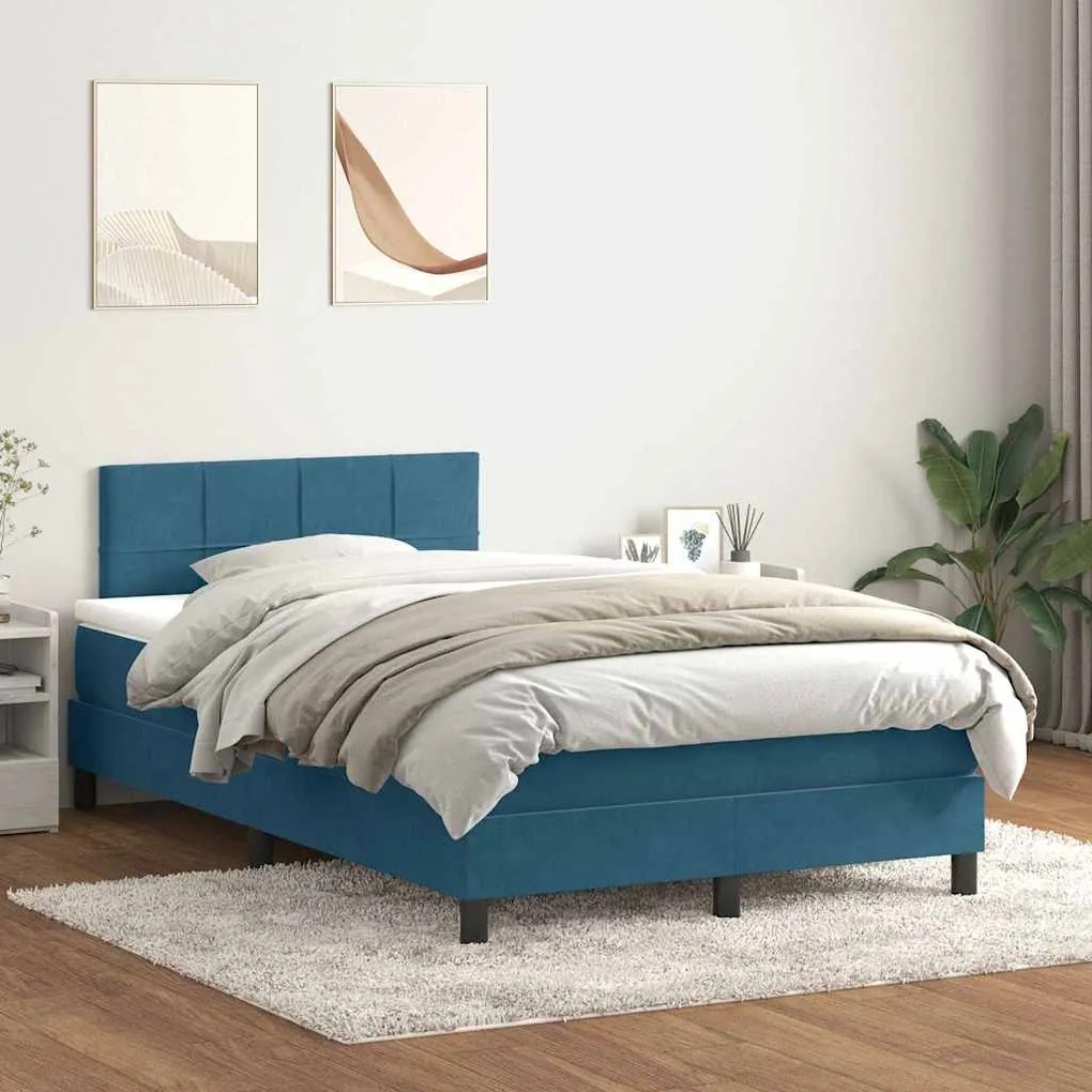 Cama com molas/colchão 120x210 cm veludo azul-escuro