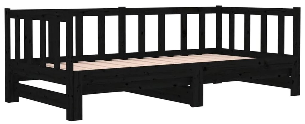 Estrutura sofá-cama de puxar 2x(90x190) cm pinho maciço preto