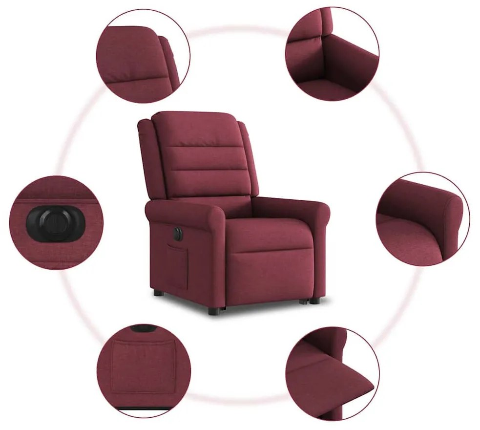 Poltrona reclinável elevatória elétrica tecido vermelho-tinto