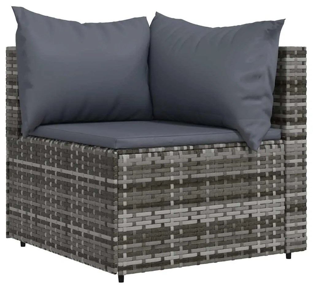 4 pcs conjunto lounge de jardim c/ almofadões vime PE cinzento
